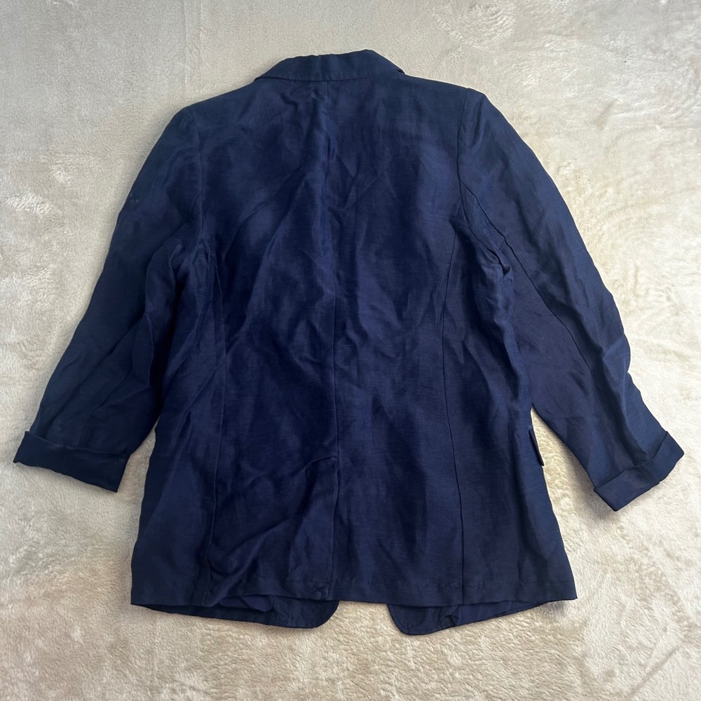 NWT Halston Womens Large Navy Blue Linen Blend Blazer Jacket Single Button Lined - Picture 3 of 8
